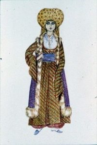 Watercolour of Jewish costume by N. Stavroulakis.