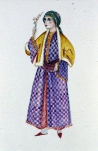 Watercolour of Jewish costume by N. Stavroulakis.