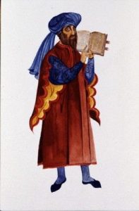 Watercolour of Jewish costume by N. Stavroulakis.