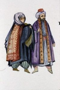 Watercolour of Jewish costume by N. Stavroulakis.