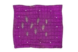 Violet atlas silk with gold embroidery, used for Brit Millah.