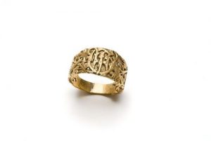 Gold cast and cut with floral design ring