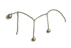 Silver chain with spherical pendants.