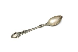 Silver cake spoon with vegetal decoration and stripes on front and back in niello.