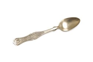 Silver spoon with etched initials 'LN', gift of Isaac to Lily Naar.