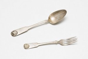 Spoon and fork with an anthemion on the handle
