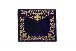 Envelope bag for prayer shawl, dark blue velvet, gold embroidery on the flap and borders in couching technique, no seam, unused, Ioannina.