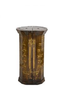 Wooden Torah case inscribed with the Ten Commandments.