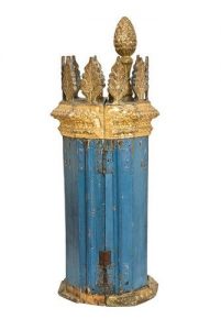 Painted wooden Torah case, rear side view.