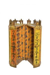 Painted wooden Torah case, inside view.