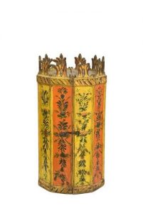 Painted wooden Torah case, rear side view.