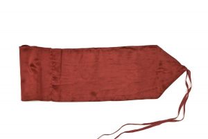 Narrow maroon silk satin band with lining and tie.