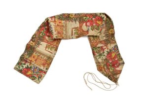 Narrow cotton band with lining, with multicoloured floral and fantasy design.
