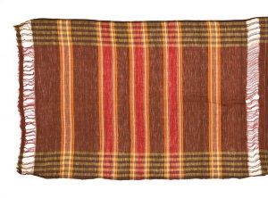 Multicoloured striped cotton, decorated with drawn threads, dowry item from Ioannina.