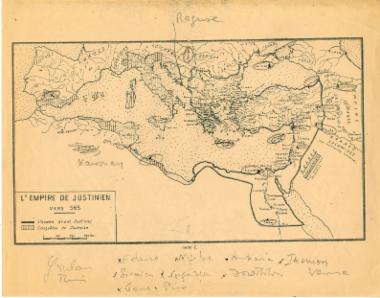 Χάρτης της αυτοκτρατορίας του Ιουστινιανού γύρω στο 565.