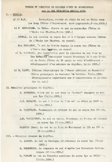Κατάλογος που περιλαμβάνει τις διατριβές και διπλωματικές εργασίες μεταπτυχιακών σπουδών σχετικές με το αλάτι που παρουσιάστηκαν από το 1936.