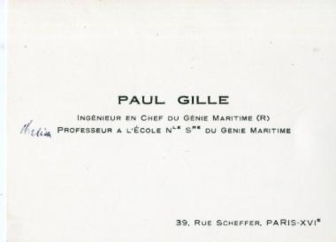 Επισκεπτήρια κάρτα του Paul Gille καθηγητή στη Σχολή Ναυτικών Δοκίμων της Γαλλίας.
