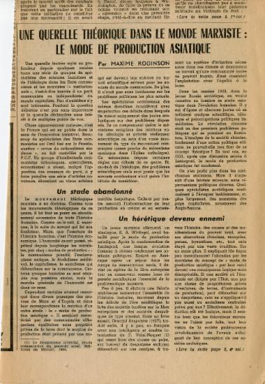 Maxime Rodinson, Une querelle théorique dans le monde marxiste: Le mode de production asiatique, Le Monde, 30 Δεκεμβρίου 1965.