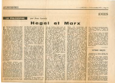 Άρθρο του Jean Lacroix στην εφημερίδα Le Monde με τίτλο Hegel et Marx.
