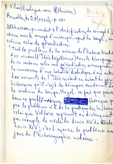 Σημειώσεις ανάγνωσης της Ελένης Αντωνιάδη Μπιμπίκου από το Pierre Vilar, Histoire Marxiste; histoire en construction