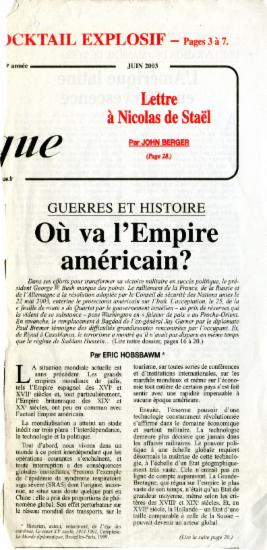 Άρθρο του Eric Hobsbawm στην εφημερίδα Le Monde Diplomatique με τίτλο Guerres et Histoire
