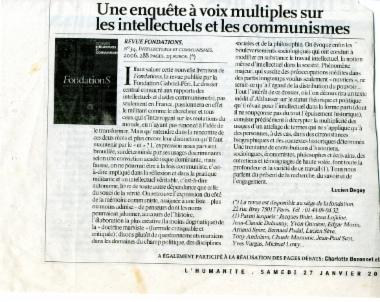 Άρθρο της εφημερίδας L'Humanité με τίτλο Une enquête à voix multiples sur les intellectuels et les communistes.