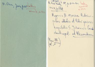 Χειρόγραφες σημειώσεις της Ελένης Αντωνιάδη Μπιμπίκου αναφορικά με την παρουσία των Λατίνων στη βυζαντινή αυτοκρατορία πριν το 1204.