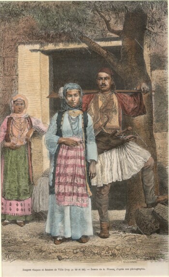 Vlach shepherd and woman from Villia in Attika, 1876