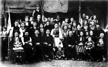 Wedding photograph, Grammoustians from Popovi Livadi in Prossotsani near Drama, 1937