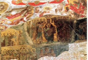 Sumela Monastery Trabzon Turkey, Frescoes from Interior of Rock Church Virgin Enthroned, Saints and Bishops