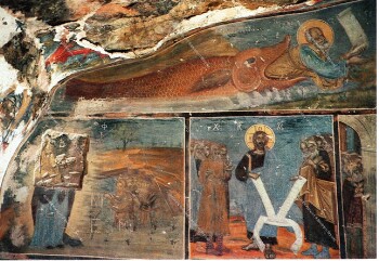 Sumela Monastery Trabzon Turkey, Frescoes from Interior of Rock Church Jonah, Christ and Apostles