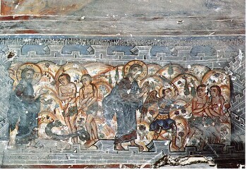 Sumela Monastery Trabzon Turkey, Frescoes from Exterior wall of chapel Expulsion from Eden