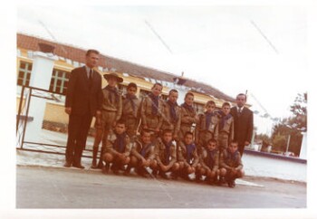 Scouts in front of the community of Agathia village of Imathia