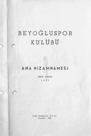 Beyoğluspor Kulübü , ana nizamnamesi, tesis tarihi 1923