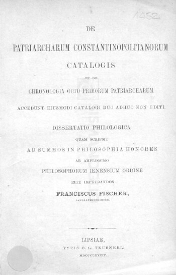 De Patriarcharum Constantinopolitanorum catalogis et de chronologia octo primorum patriarcharum