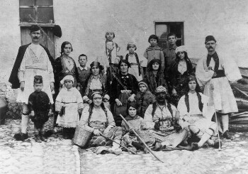 The families of Nikolaos and Sotirios Dikas from Livadi village, Katerini carnival in 1930