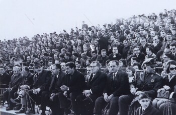 Fans in the stands of the football match 