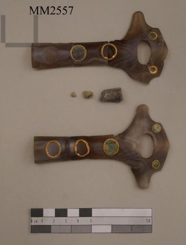 Πλάκες (2) Επένδυσης Λαβής Ξίφους από Αχάτη με Ένθετη Διακόσμηση