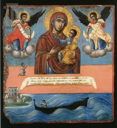 Παναγία Οδηγήτρια και θαύμα της Παναγίας στα Στροφάδια, εικόνα φορητή