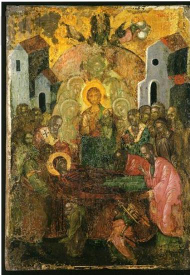 Κοίμηση της Θεοτόκου, εικόνα Δωδεκαόρτου από το τέμπλο του καθολικού της Ιεράς Μονής Στροφάδων