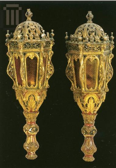 Pair of woodcuts processional lanterns