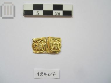 Fragment of gold diadem (?) band decorated with sphinxes and lotuses
