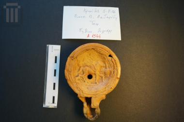 Lamp with depiction of Pegasus and a dog