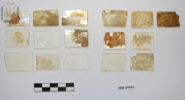 Glass rectangular inlays from the decoration of a kline