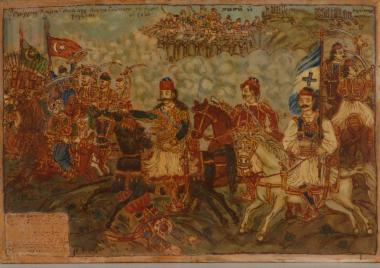 Panel painting of Theophilos depicting Greek Revolution's heroe Georgios Karaiskakis