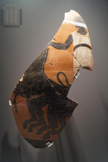 Part of a Rhodian black-figure amphora depicting Helios on his quadriga