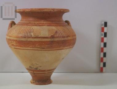 Three-handled small piriform jar