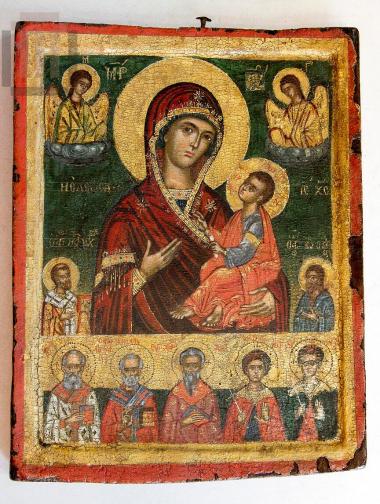 Δίζωνη εικόνα: α) ΜΡ-ΘΥ η Ελεούσα και οι άγιοι Ιωάννης ο Χρυσόστομος και Ιωάννης ο Πρόδρομος β) οι άγιοι Νικόλαος, Χαράλαμπος, Γεώργιος και Δημήτριος