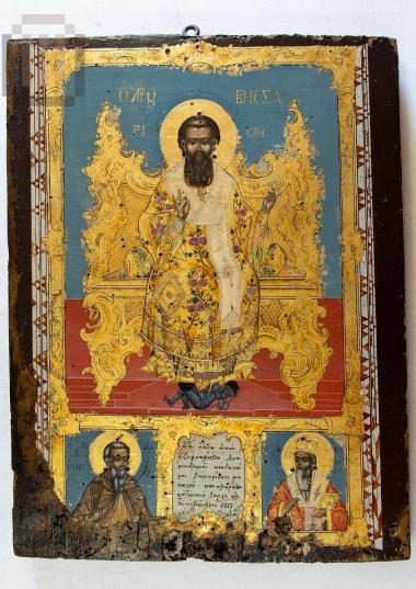 Δίζωνη εικόνα: α) ο άγιος Βησσαρίων β) οι άγιοι Διονύσιος και Μόδεστος