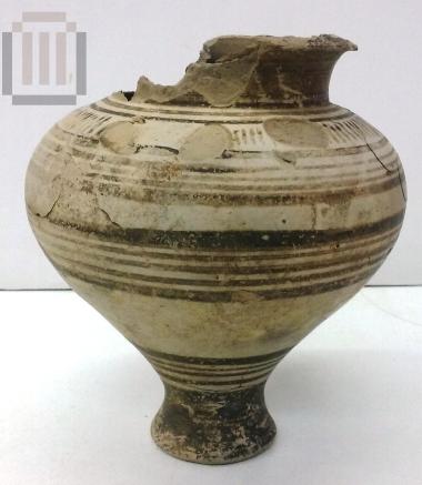 Three-handled small piriform jar